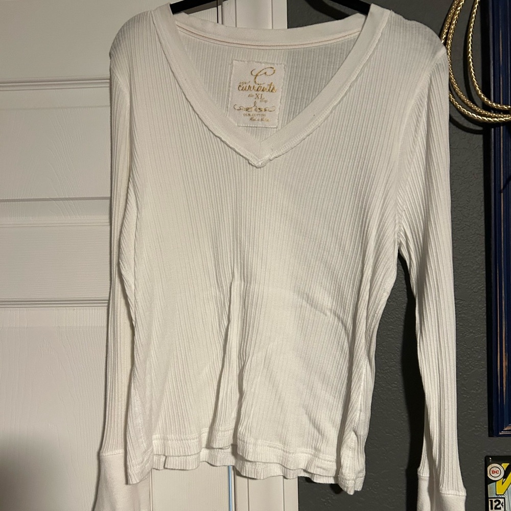 Currants White Ribbed Long Sleeve Top